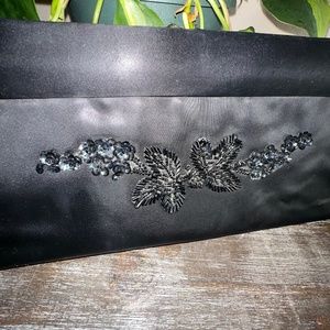 Vtg Clutch Faye Mell Florida Black Beaded Satin Snap/ Chain Small